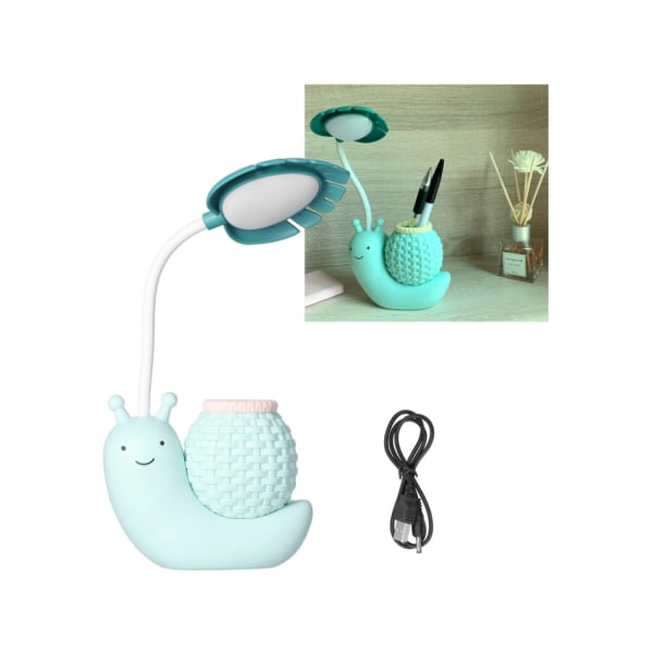 Led bordslampa med pennhållare USB uppladdningsbar blå gåshals tecknad bordslampa för djursnigel
