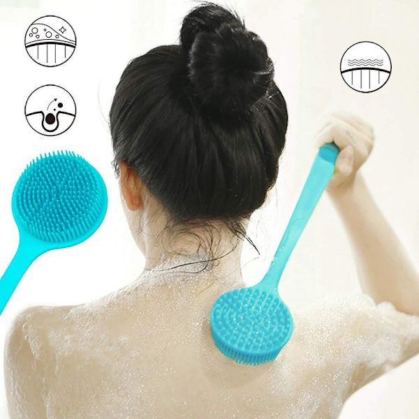 Silicone Back Scrubber Body Brush & Hiusten päänahan hierontaharja, sininen