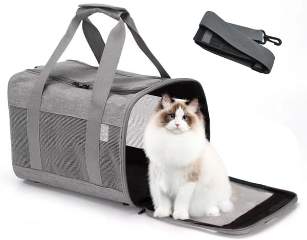 Åndbar, foldbar kattebærer til små hunde og katte under 2,5 kg (grå)