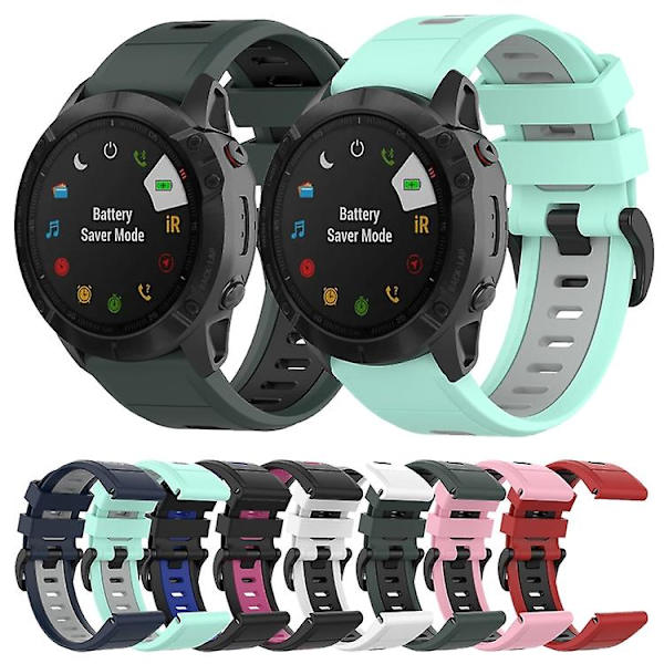 Til Garmin Fenix ​​7x 26 mm tofarvet silikone jack urbånd Black Magenta