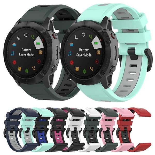 Til Garmin Fenix ​​7x 26 mm tofarvet silikone jack urbånd Green Gray