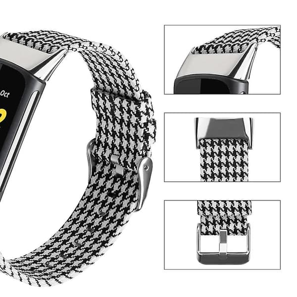 Til Fitbit Charge 5 Nylon Canvas urrem Black White Grid