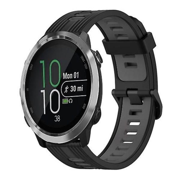 Til Garmin Forerunner 645 20 mm lodret mønster tofarvet silikone urbånd Black-Grey