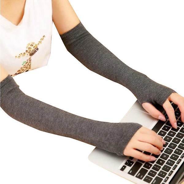 Kvinder armvarmere handsker vinter fingerløse lange handsker Solid varm julegave Black Gray