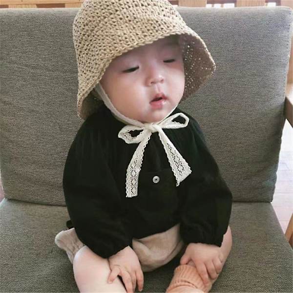 Casual söpö Kids Bucket Hat Straw Fisherman Lace Cap Auringonkestävä hattu Beige