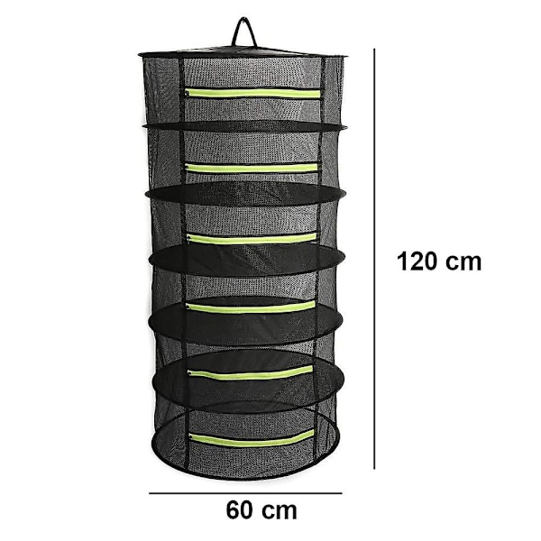 Urte tørrestativ plante hængende net dræn rack tørring net mesh tør net med gul lynlås 6 layer