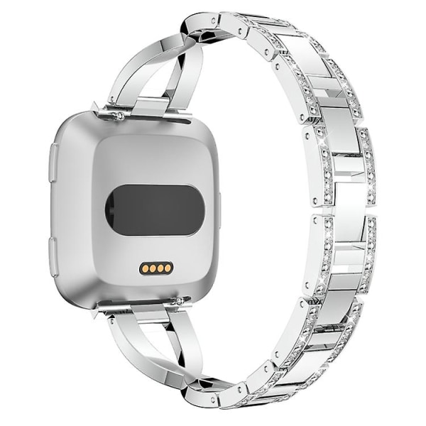 X-formet diamantbesat urbånd i massivt rustfrit stål til Fitbit Versa Lite Silver
