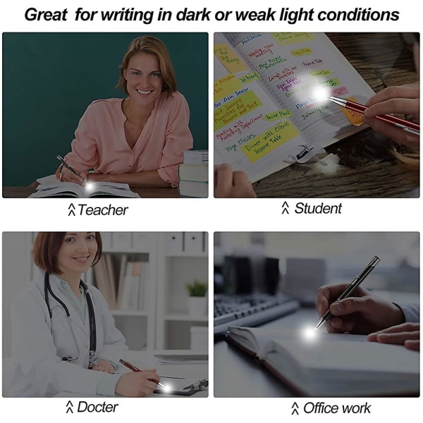 4 delar Luminous Tip Pen Kulspetspenna Med Led Ljus Penna Med LED Ficklampa