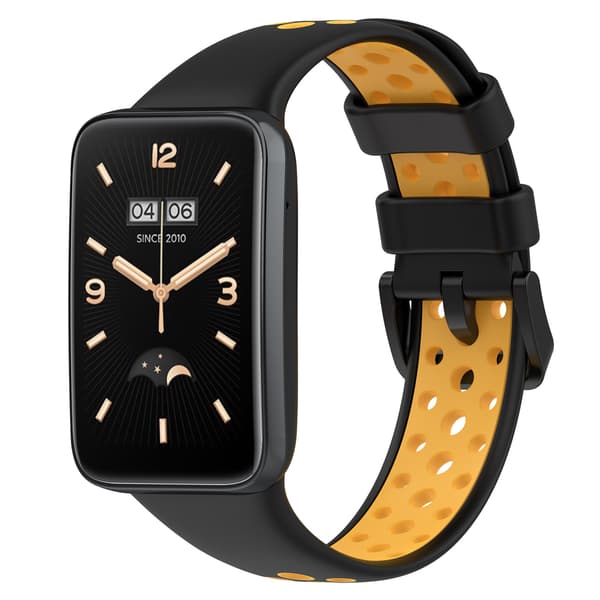 Rem til Xiaomi Band 7 Pro Tofarvet silikonerem (Sort Gul)