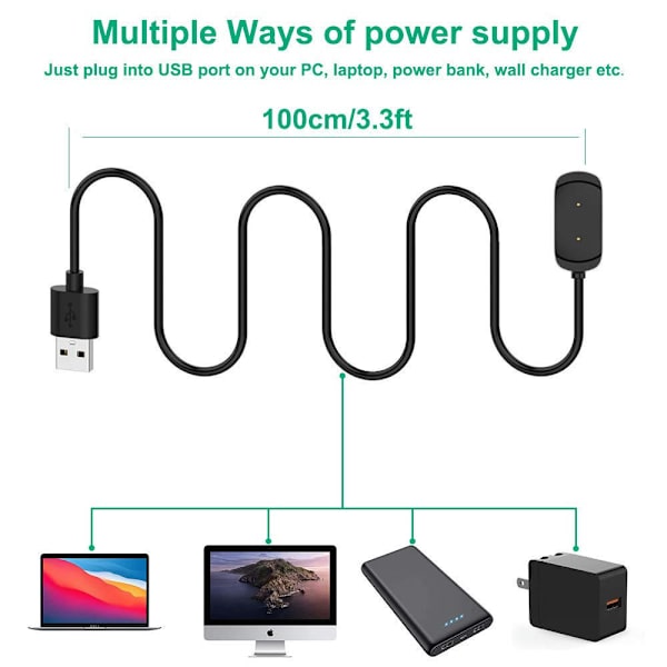 Oplader til Amazfit GTS GTR T-Rex med 3,3ft sort USB-kabel