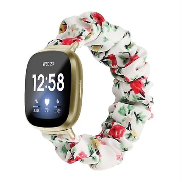 For Fitbit Versa 4 / Sense 2 Universal Hair Ring Cloth Watch Band Red Floral