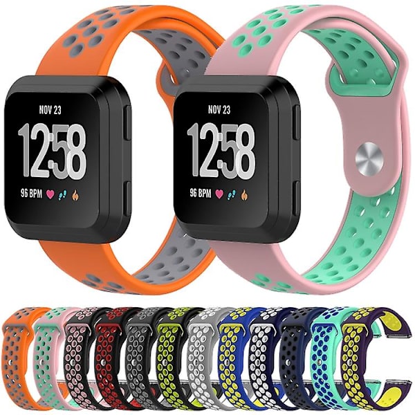 For Fitbit Versa tofarget silikonklokkerem Black - Red