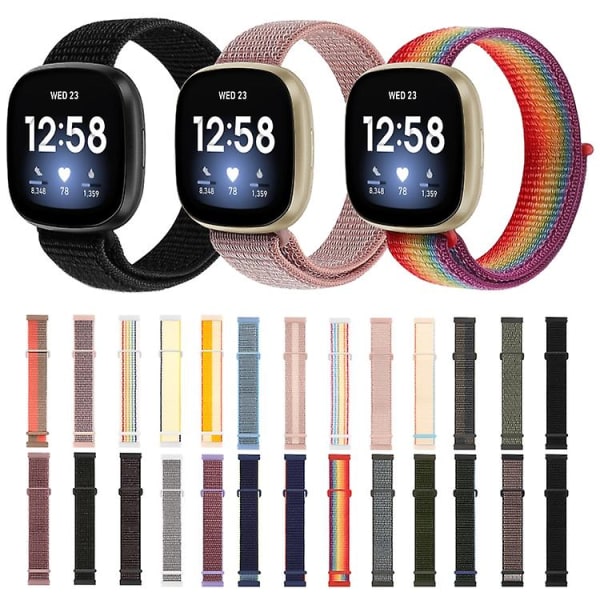 För Fitbit Versa 3 Nylon Rubber Spänne Watch Band Rainbow