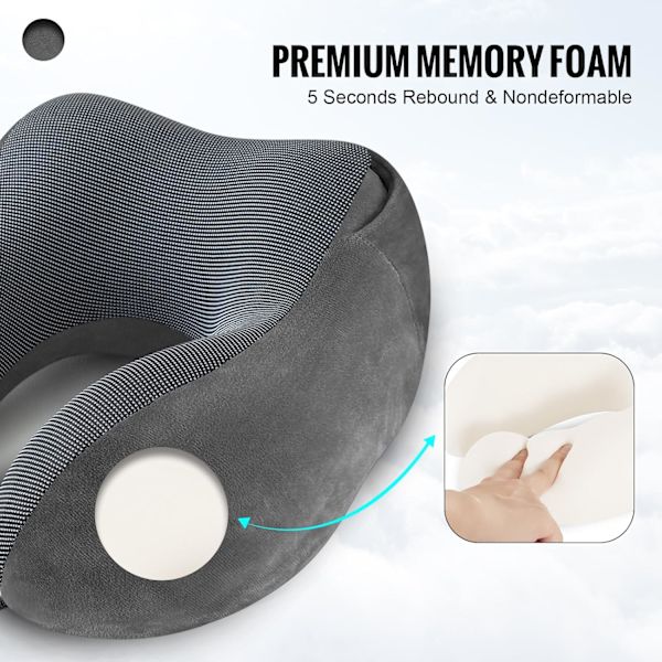 U-formad resehuvudkudde i memory foam, grå