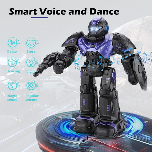 RC-robottilelu, eleohjattu ohjelmoitava RC-robottilelu, puhuva, tanssiva violetti