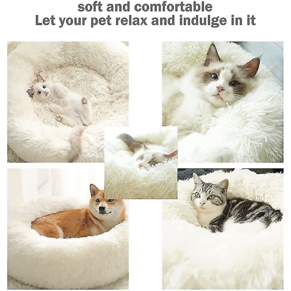 Calming Dog Cat Donut Bed - Fluffy Plysh Puppy Kitten Cuddler Rund Seng. Varmt og blødt kæledyr