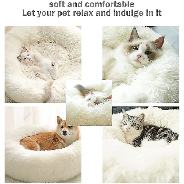 Lugnande Hund Katt Donut Bed - Fluffig Plysch Valp Kattunge Cuddler Rund Säng. Varmt och mjukt husdjur