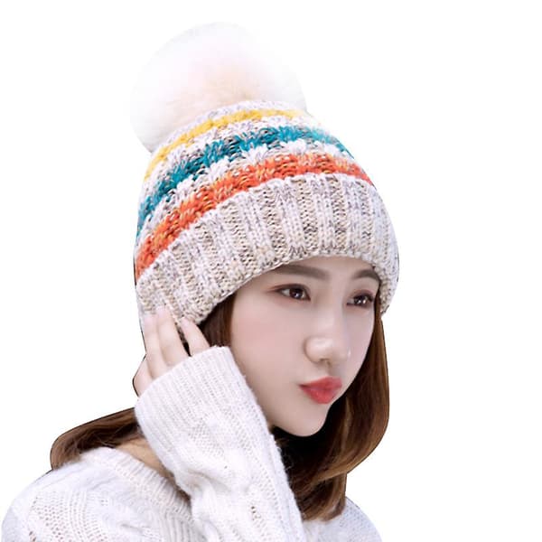 Dame Vinter Varm Strikket Lue Hette Skjerf Pom Pom Lue Hette Wine Red