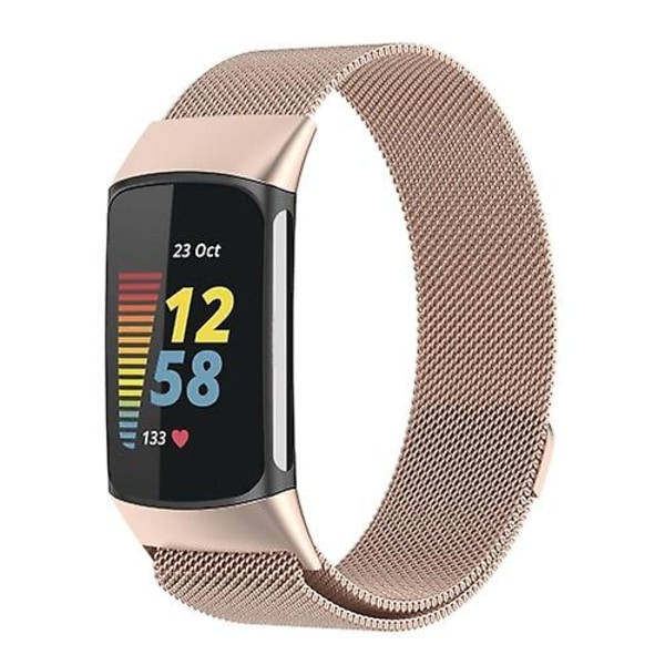 Milano Magnetic Metal Watch Band For Fitbit Charge 5 Champagne Gold