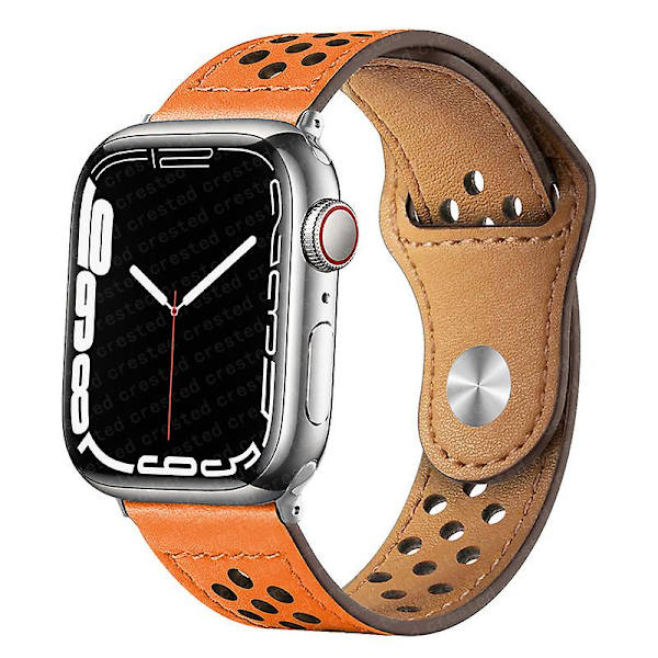 Læderrem til Apple Watch Band 49mm 44mm 40mm 45mm 41mm 42mm 38mm Correa Armbånd Iwatch Series 3 4 5 6 Se 7 8 Ultra Strap Orange 42mm 44mm 45mm 49mm