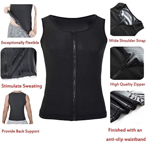 Män Bastu Sweat Dragkedja Väst för viktminskning Top Shapewear Slimming Shirt Workout Suit