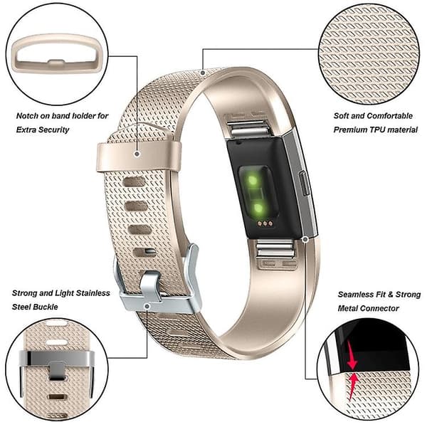 För Fitbit Charge 2-rutigt watch Champagne Gold