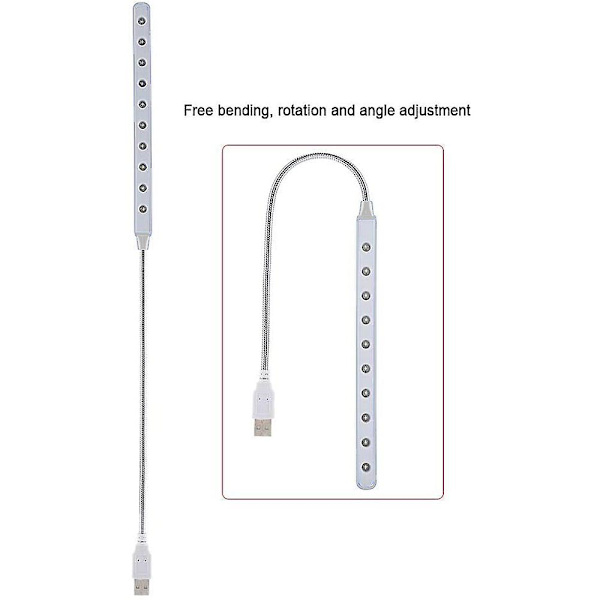 Usb Led-lys - 10 Super Bright Led-leselampe - Ingen batterier White