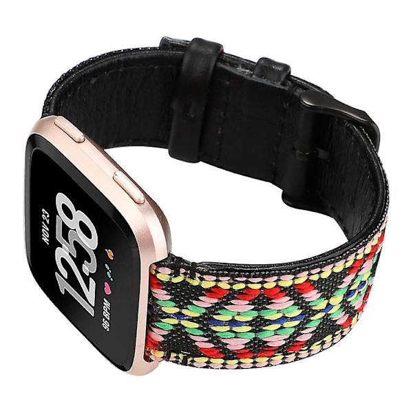 Til Fitbit Versa etnisk stil ægte læderurrem Colorful