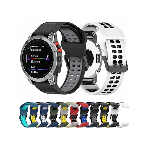 Rem til Garmin Descent G1/Coros Vertix 22Mm Quick Release Dobbelt Række Silikone Urrem Sort Gul
