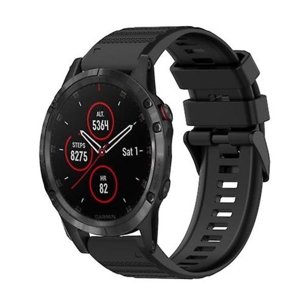 Til Garmin Fenix ​​5 Plus 22 mm horisontal tekstur silikone urrem med afmonteringsværktøj Black