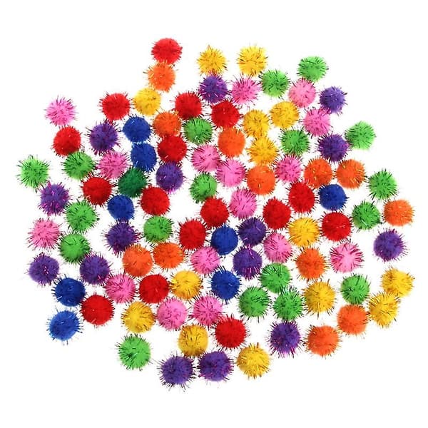 100 stk Farverige Mini Sparkly Glitter Tinsel Bolde Små Pom Bolde Til Kattelegetøj