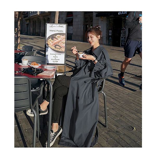 Trenchcoat för kvinnor Lös oversize lång jacka Dubbelknäppt bälte Dammantel Grå vindjacka Gray M