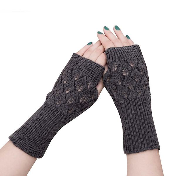 Dame Lang Håndbroderede Handsker Strikkede Varme Til Vinter Fingerless Dark Gray