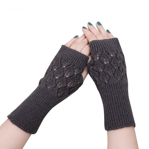 Dame Lange Håndbroderte Hansker Strikket Varme Til Vinter Fingerless Black