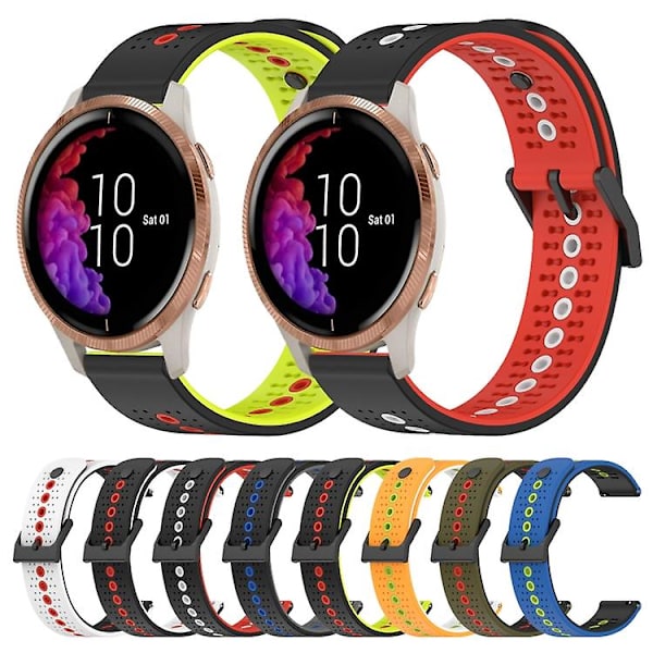 Til Garmin Venu 20mm Tricolor åndbar silikone urrem Black-Lime-Red