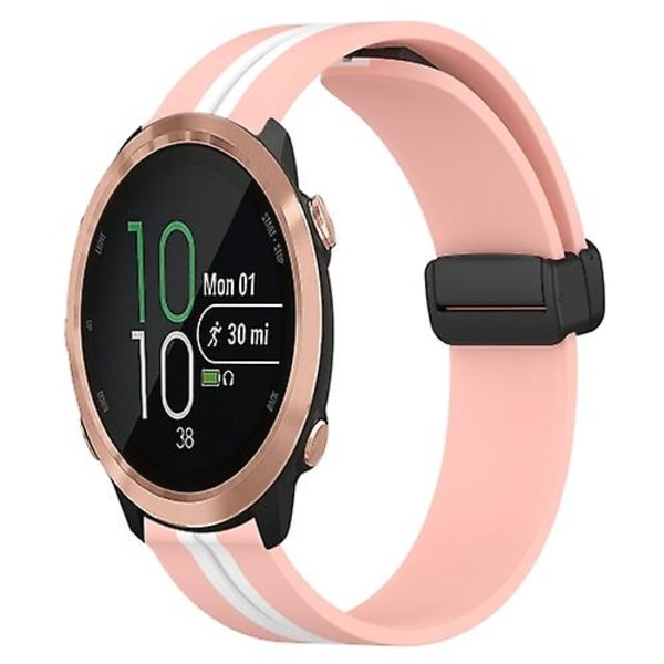 For Garmin Forerunner 645 Music 20 mm sammenleggbar magnetlås silikonklokkerem Pink-White