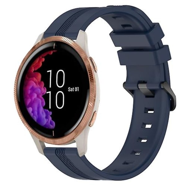 Til Garmin Venu 20 mm konkav stribet Slicone urbånd Navy Blue
