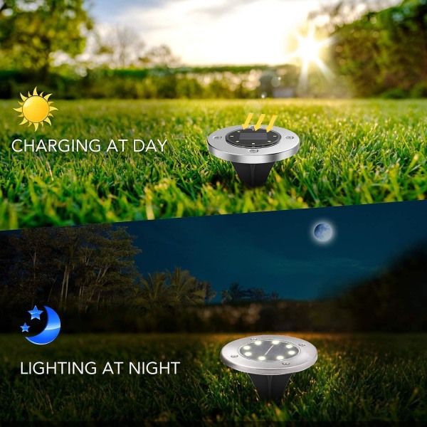 Solar Ground Lights, 8 Led Hage Lights Disk Lights In-ground Utendørs Landskap Belysning For Plen Patio Pathway Yard Deck Gangvei 4 Pack