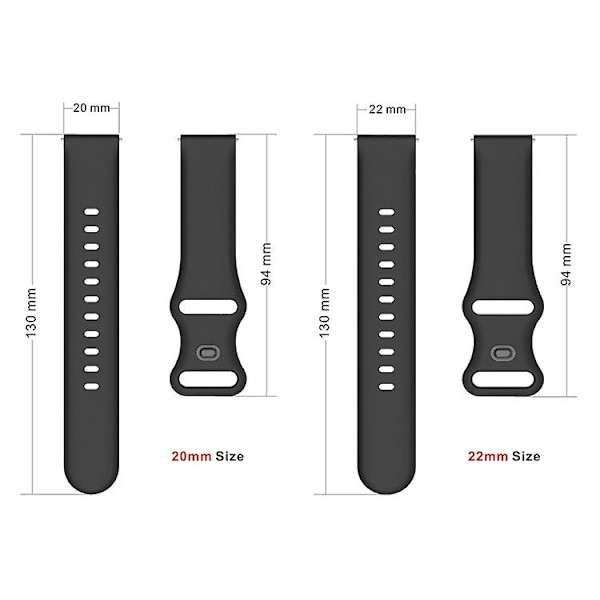 20 mm för Garmin Venu / Samsung Galaxy Watch Active 2 Universal Inner Back Spänne Perforering Silikon Watch Band Red