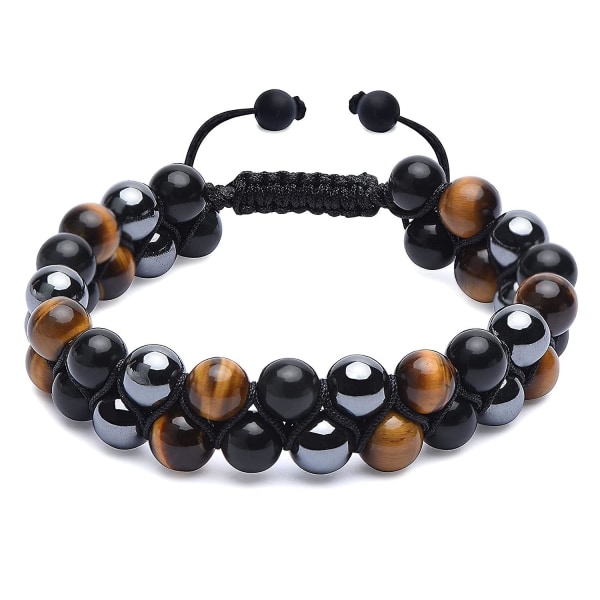 Triple Protection Armband Real Tiger Eye Obsidian And Hematite 8mm Bead Armband