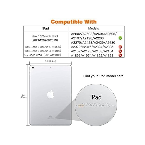 Skyddsfodral för Ipad 9:e generationen 2021 / Ipad 8:e generationen 2020 / Ipad 7:e generationen 2019 Svart (10,2 tum)