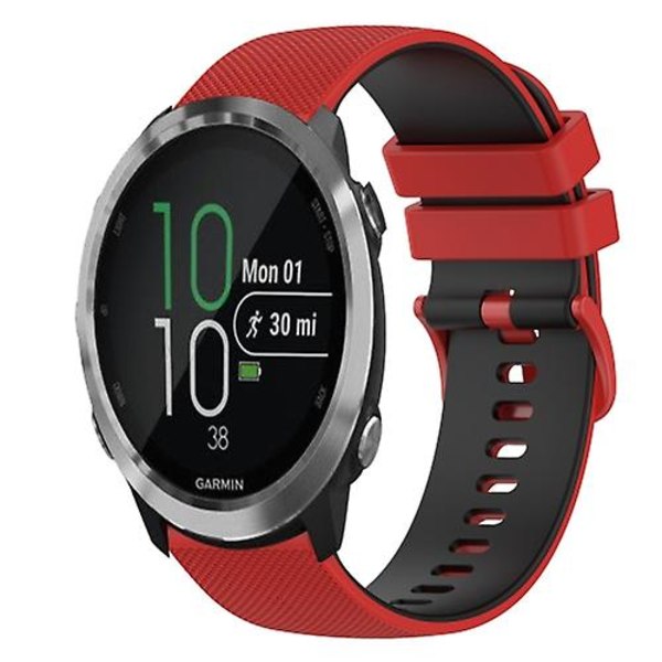 Til Garmin Forerunner 645 20mm ternet tofarvet silikoneurrem Red-Black