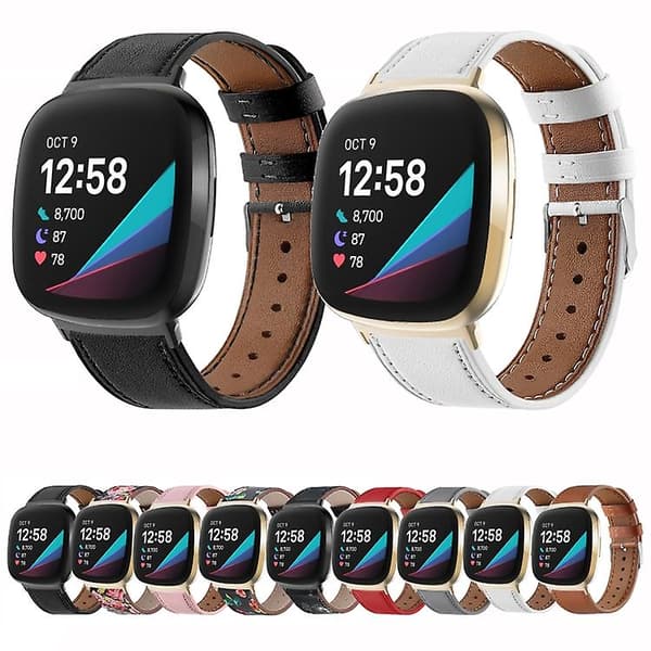 For Fitbit Versa 4 / Sense 2 Round Tail Genuine Leather Watch Band Brown