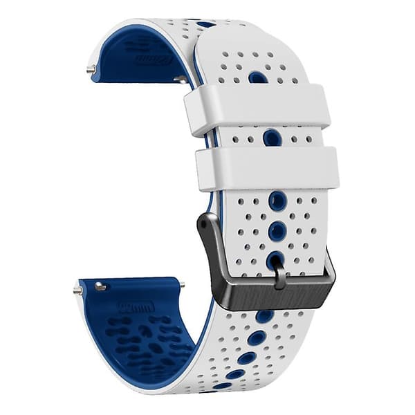 For Garmin Forerunner255 22 mm perforert tofarget silikonklokkerem White-Blue