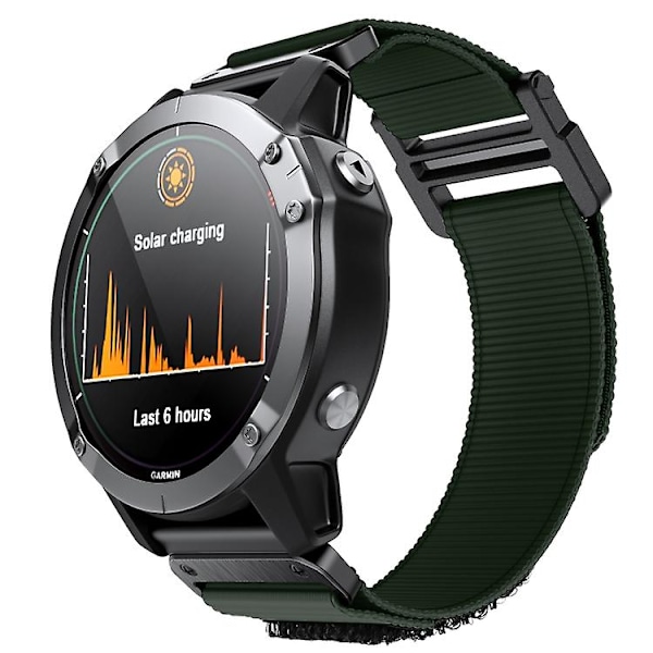 Til Garmin Fenix ​​6x / 5x 26mm krog-og-løkkebefæstelse nylonurrem Army Green