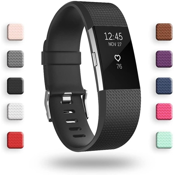 Erstatningsbånd som er kompatible for Fitbit Charge 2, Classic & Special Edition justerbare sportsarmbånd Black Large