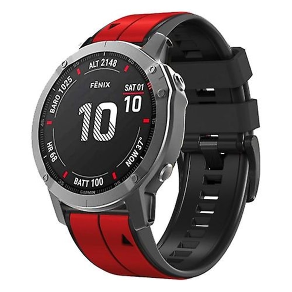 För Garmin Fenix ​​6x Pro 22mm Silicone Sports Watch Red-Black