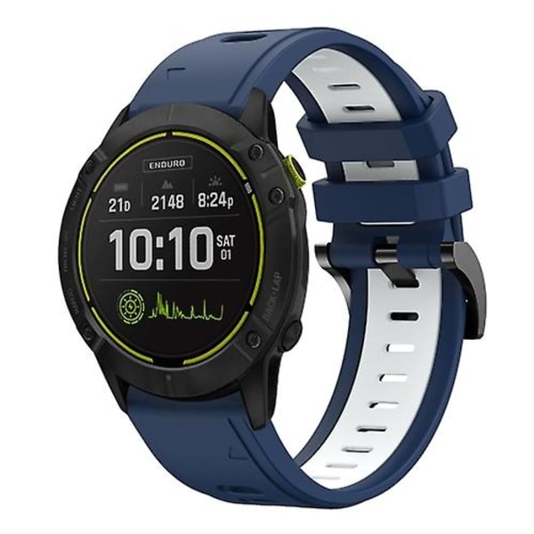 For Garmin Enduro 26 mm tofarget sportssilikonklokkerem Midnight Blue - White