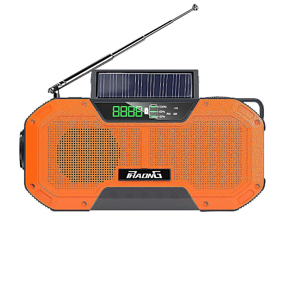 Oransje utendørs nødradio Bluetooth-høyttaler solhåndlykt mobil lading 5000mah stor kapasitet høy kvalitet