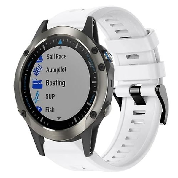 För Garmin Quatix 5 Sapphire Metal Spänne Solid Color Silikon Watch Band White